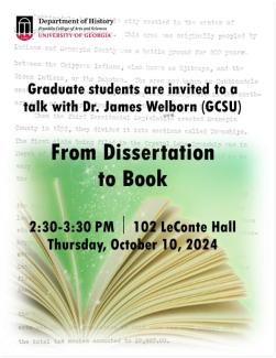 flyer for graduate student talk with image of open book